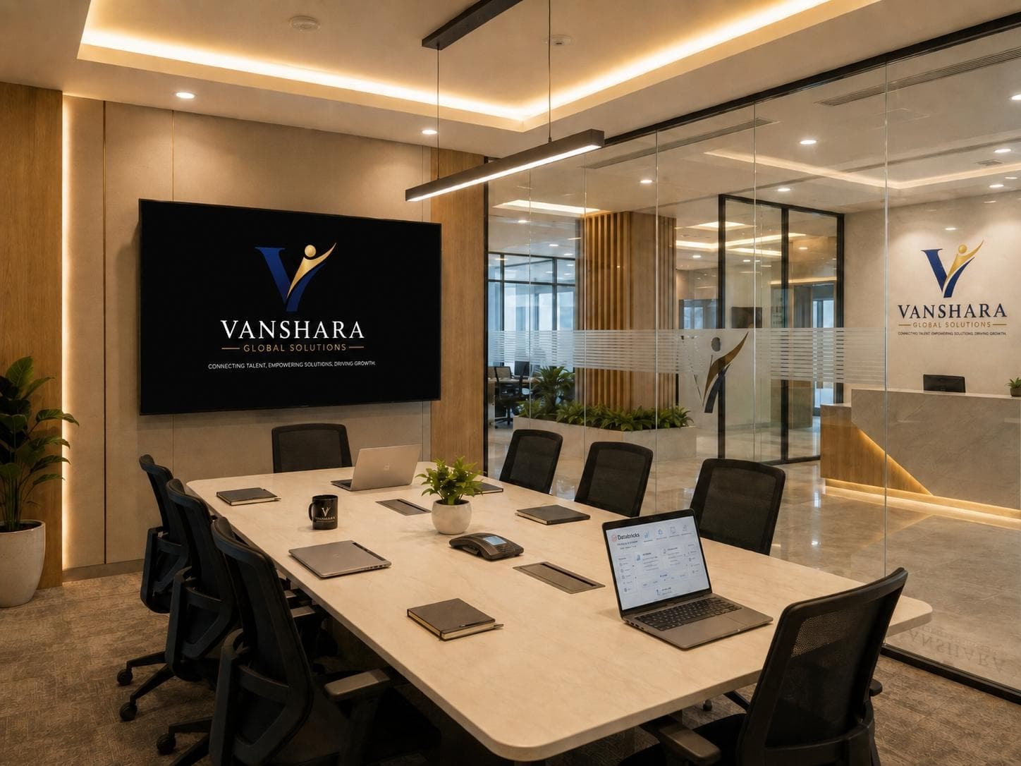 Vanshara Global Solutions boardroom with conference table